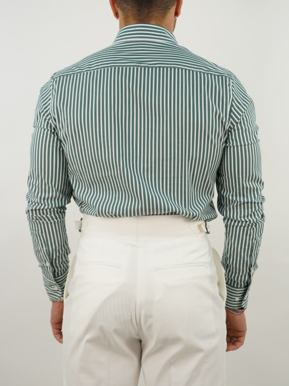 Camicia collo a vela righe verde