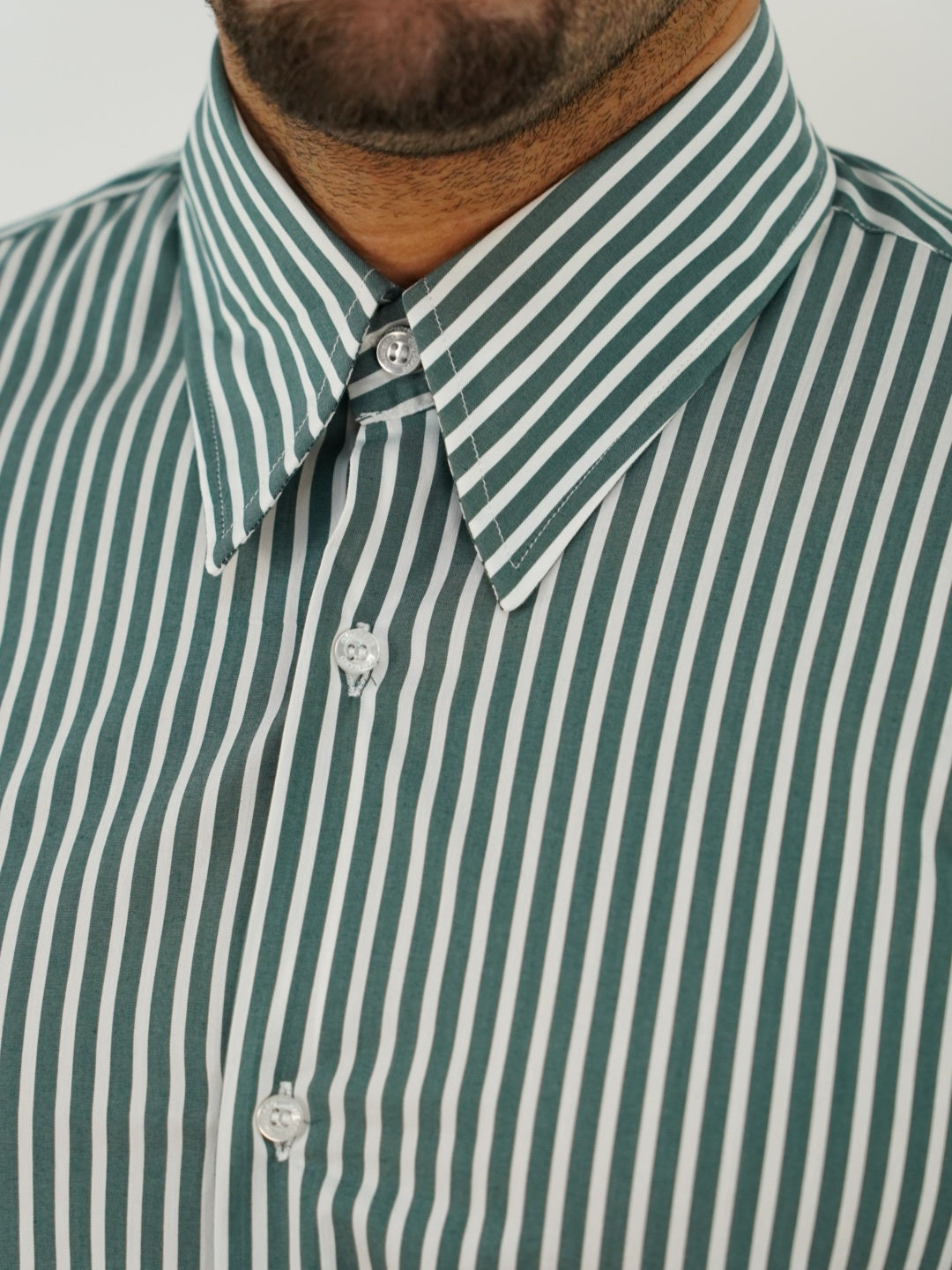 Camicia collo a vela righe verde