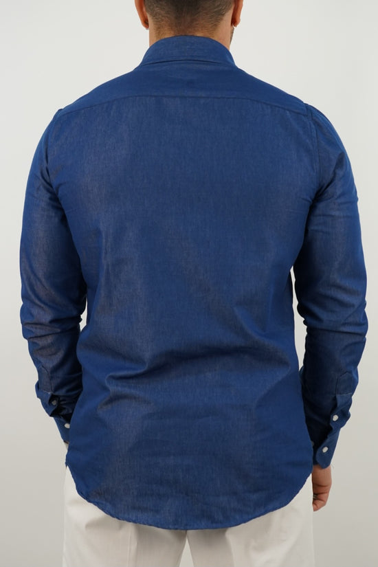 Camicia collo a vela jeans lavaggio scuro con tasche
