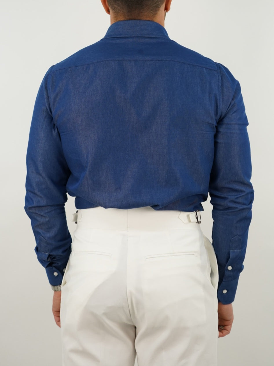 Camicia collo a vela jeans lavaggio scuro con tasche