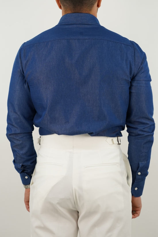 Camicia collo a vela jeans lavaggio scuro con tasche