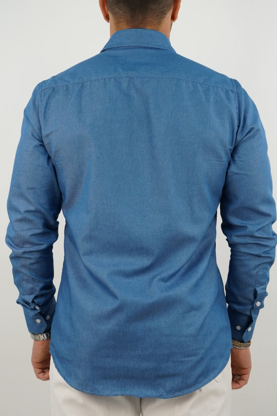 Camicia collo a vela jeans lavaggio chiaro con tasche
