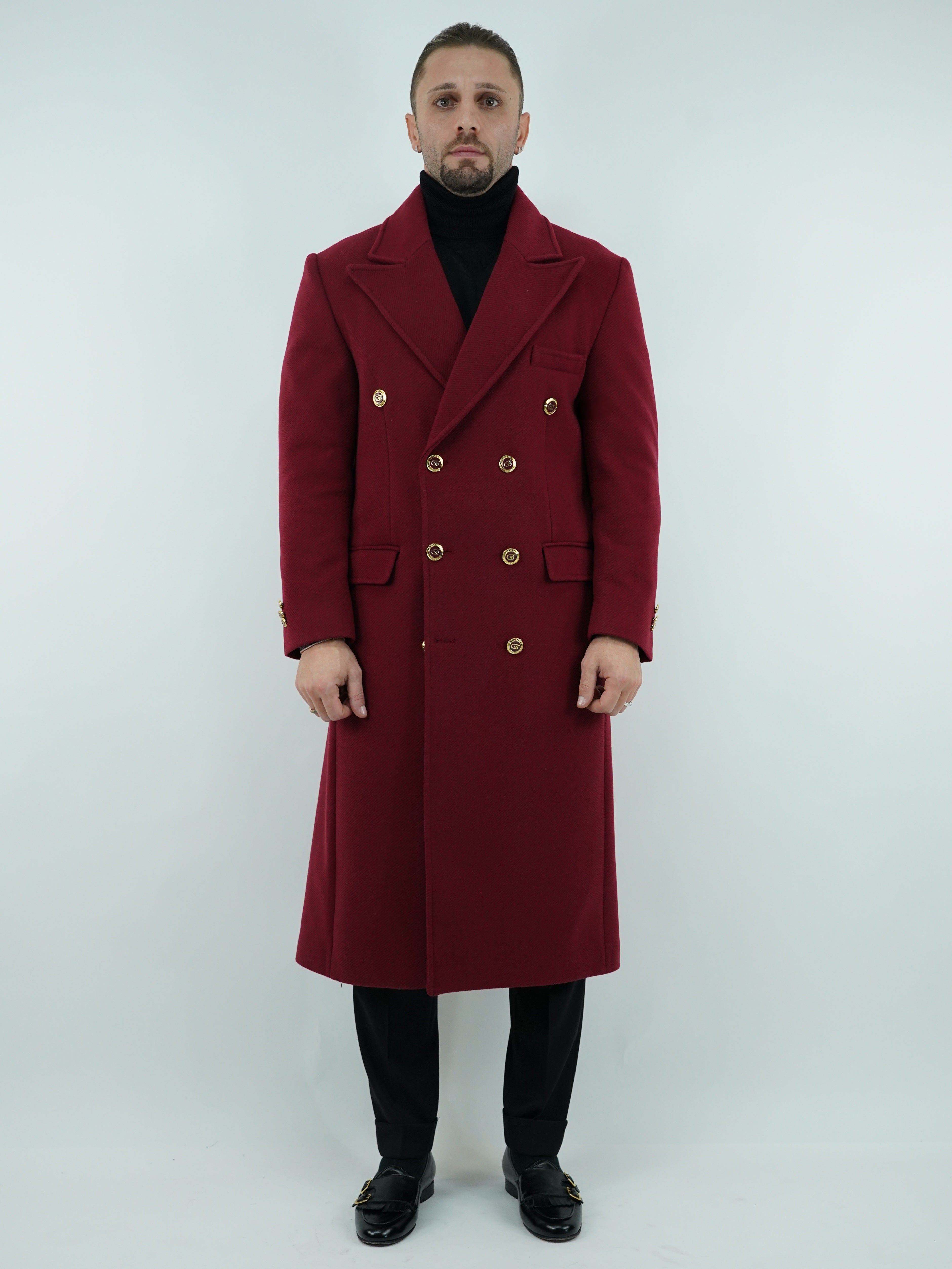 Cappotto Raglan Diagonale Rubino con bottoni oro