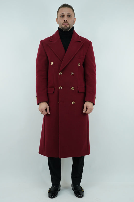 Cappotto Raglan Diagonale Rubino con bottoni oro
