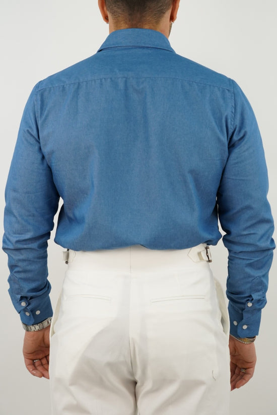 Camicia collo a vela jeans lavaggio chiaro con tasche