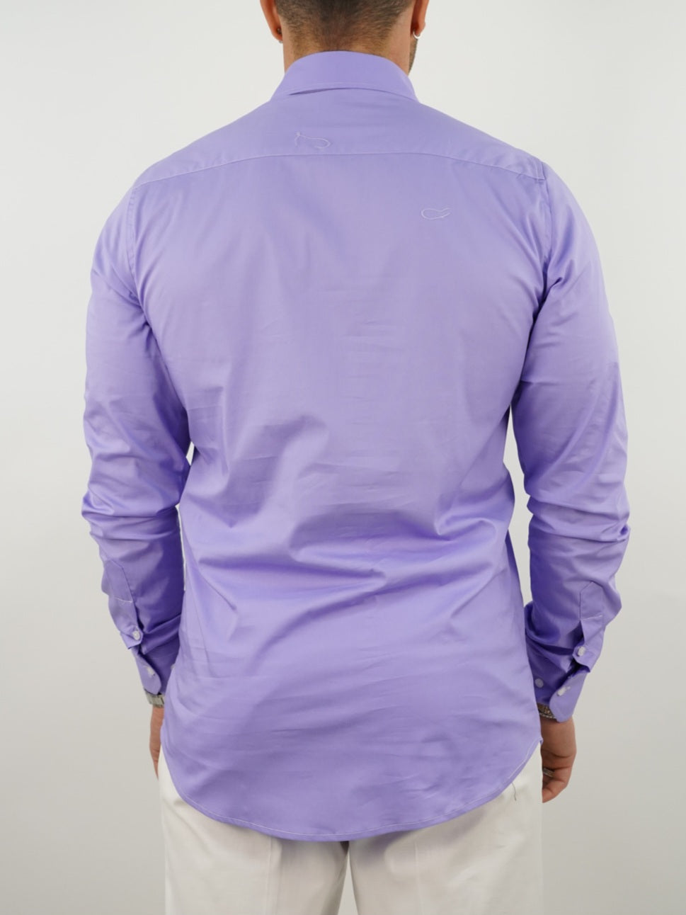 Camicia collo a vela lilla con tasche