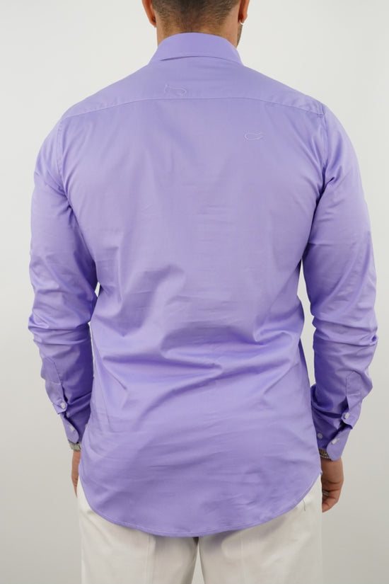 Camicia collo a vela lilla con tasche