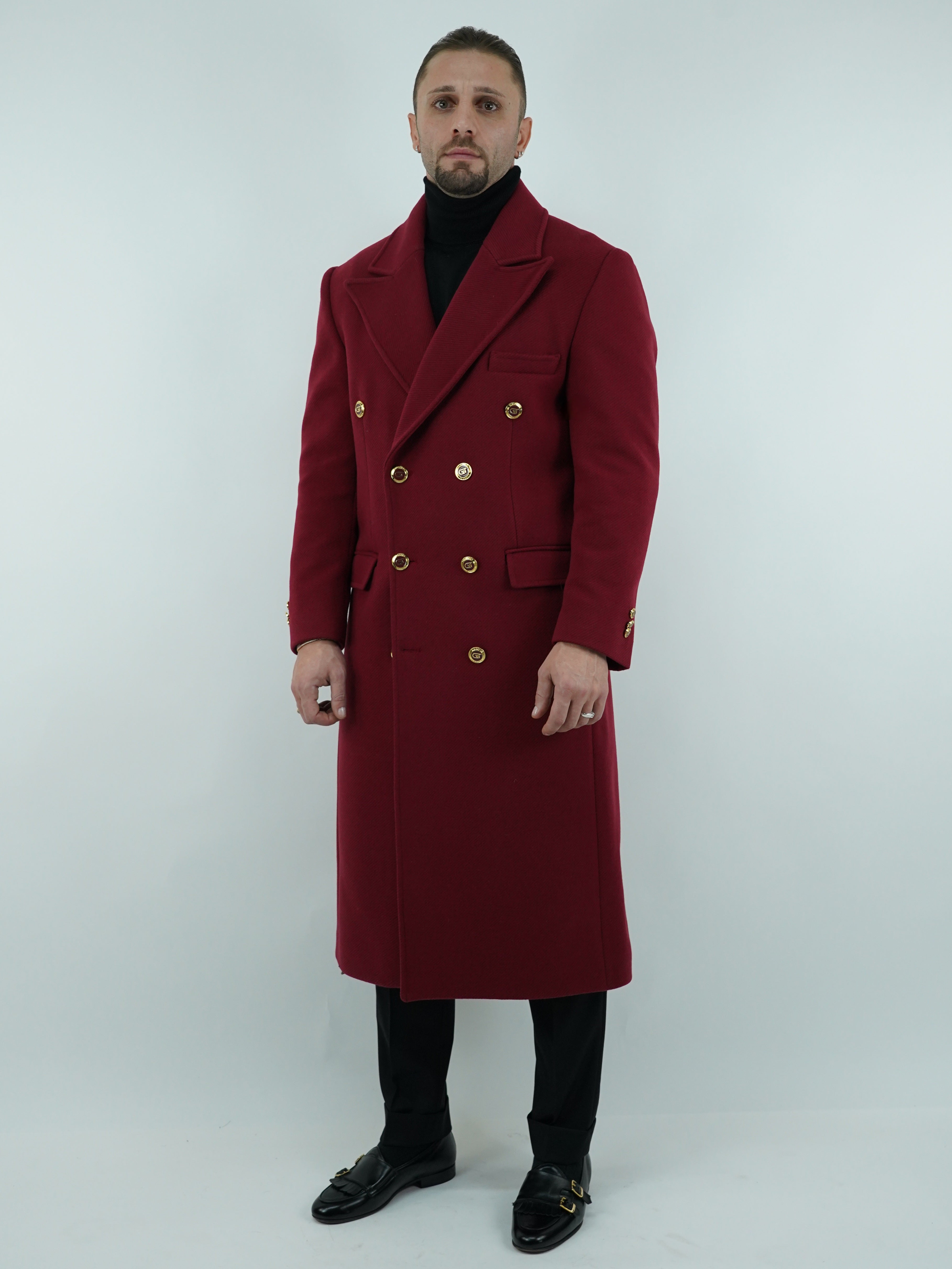 Cappotto Raglan Diagonale Rubino con bottoni oro
