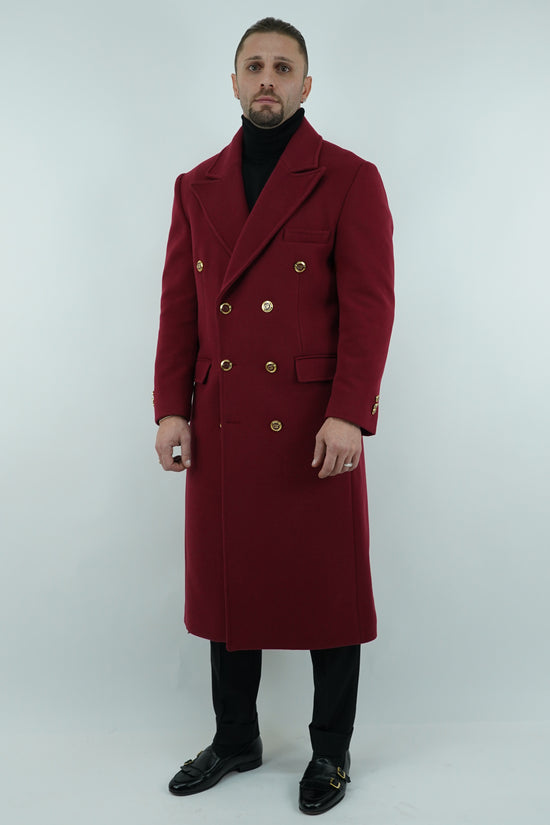 Cappotto Raglan Diagonale Rubino con bottoni oro
