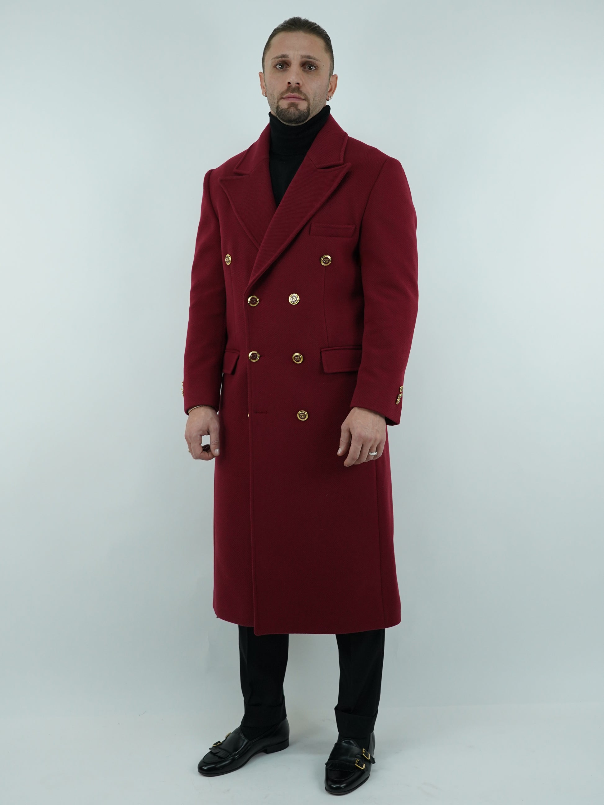 Cappotto Raglan Diagonale Rubino con bottoni oro