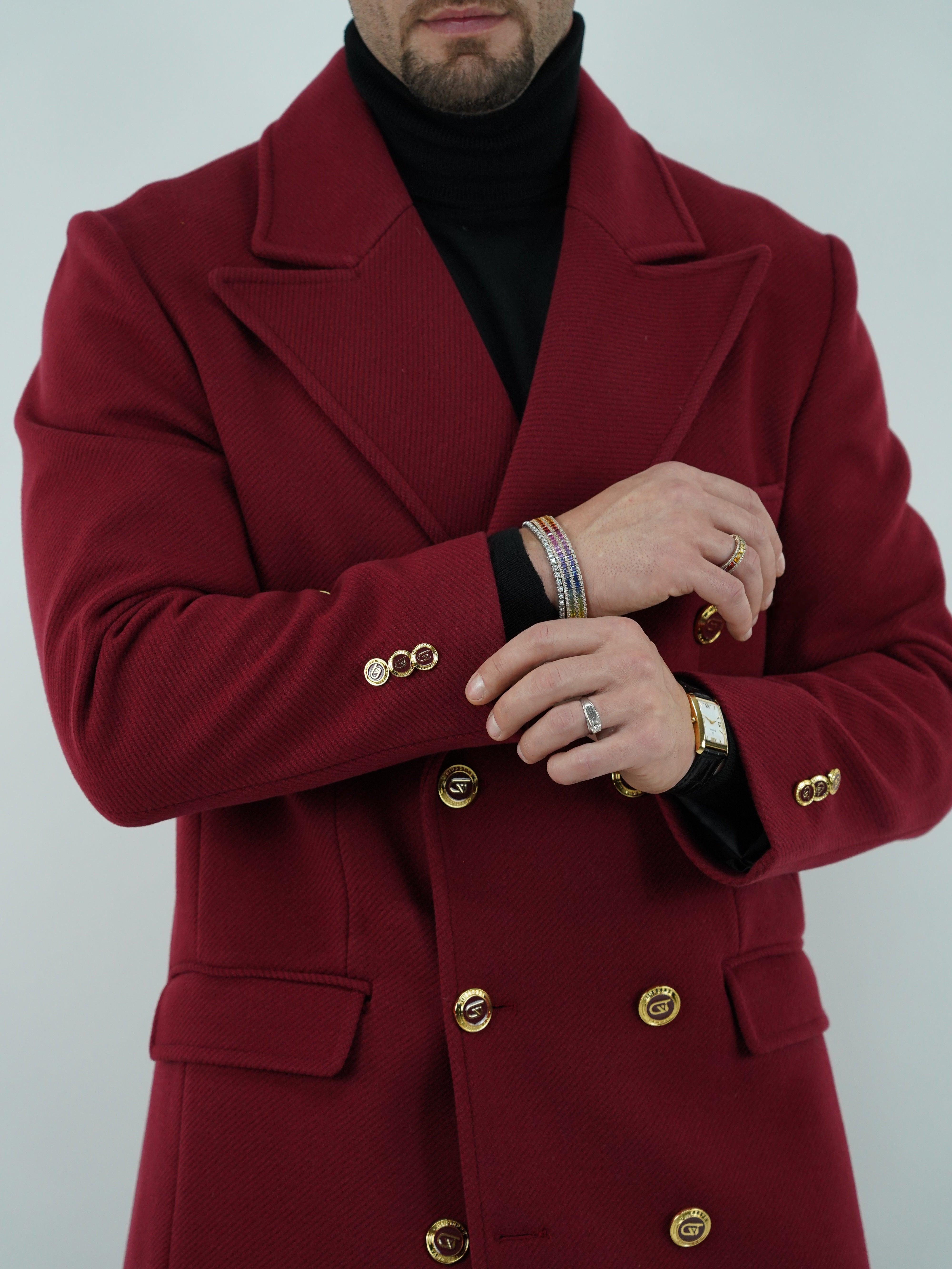Cappotto Raglan Diagonale Rubino con bottoni oro