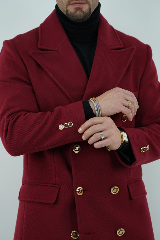 Cappotto Raglan Diagonale Rubino con bottoni oro