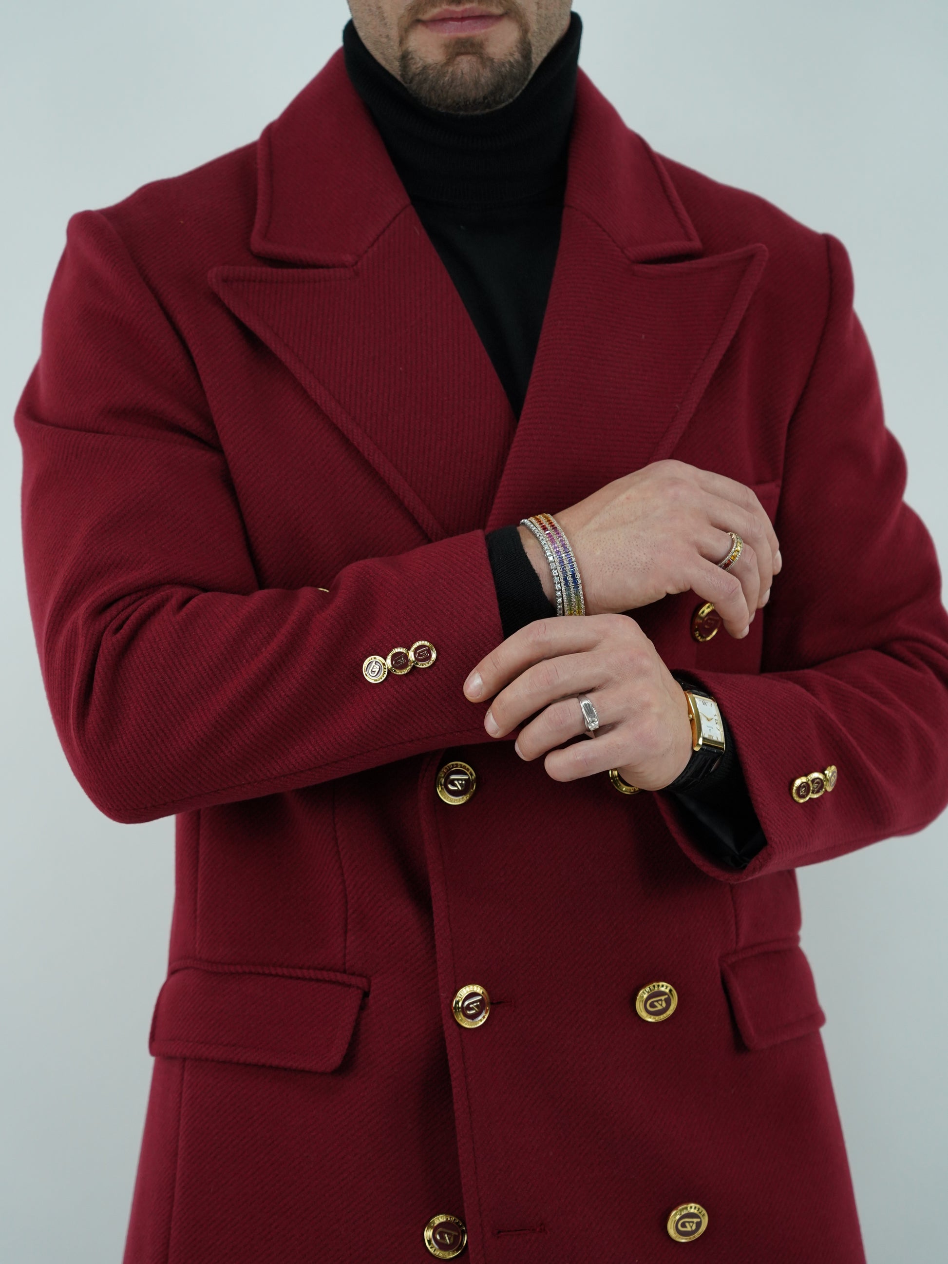 Cappotto Raglan Diagonale Rubino con bottoni oro