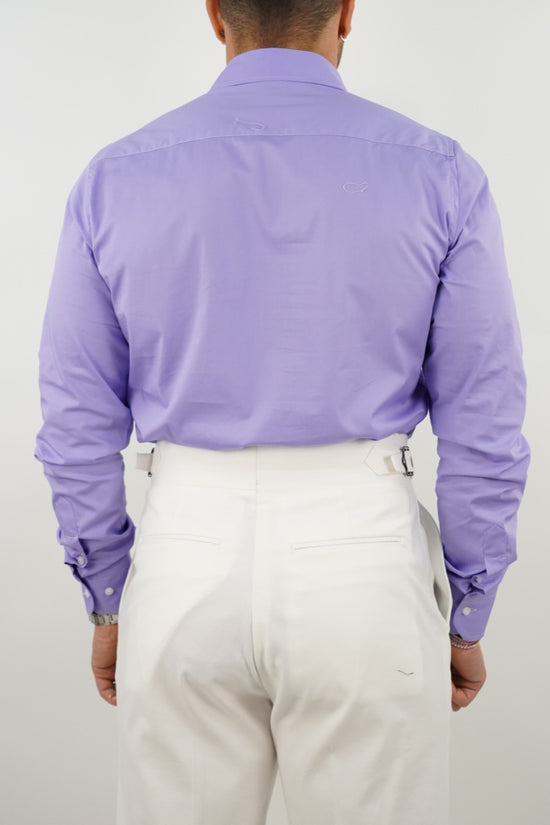 Camicia collo a vela lilla con tasche