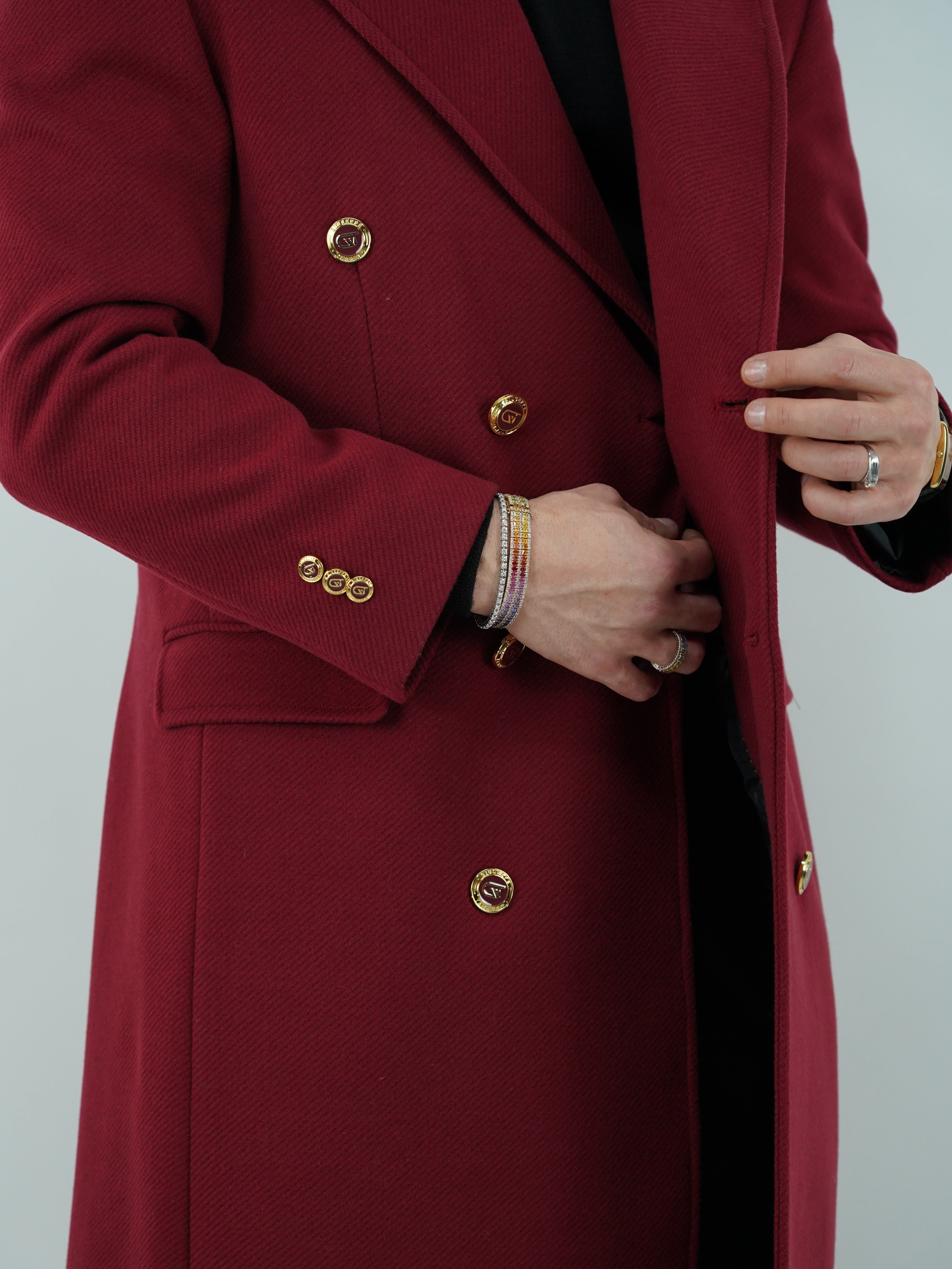 Cappotto Raglan Diagonale Rubino con bottoni oro