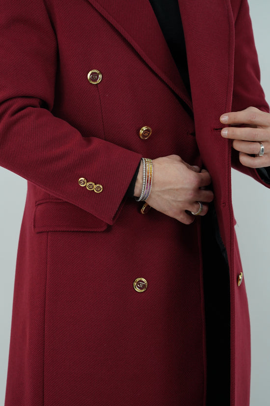 Cappotto Raglan Diagonale Rubino con bottoni oro