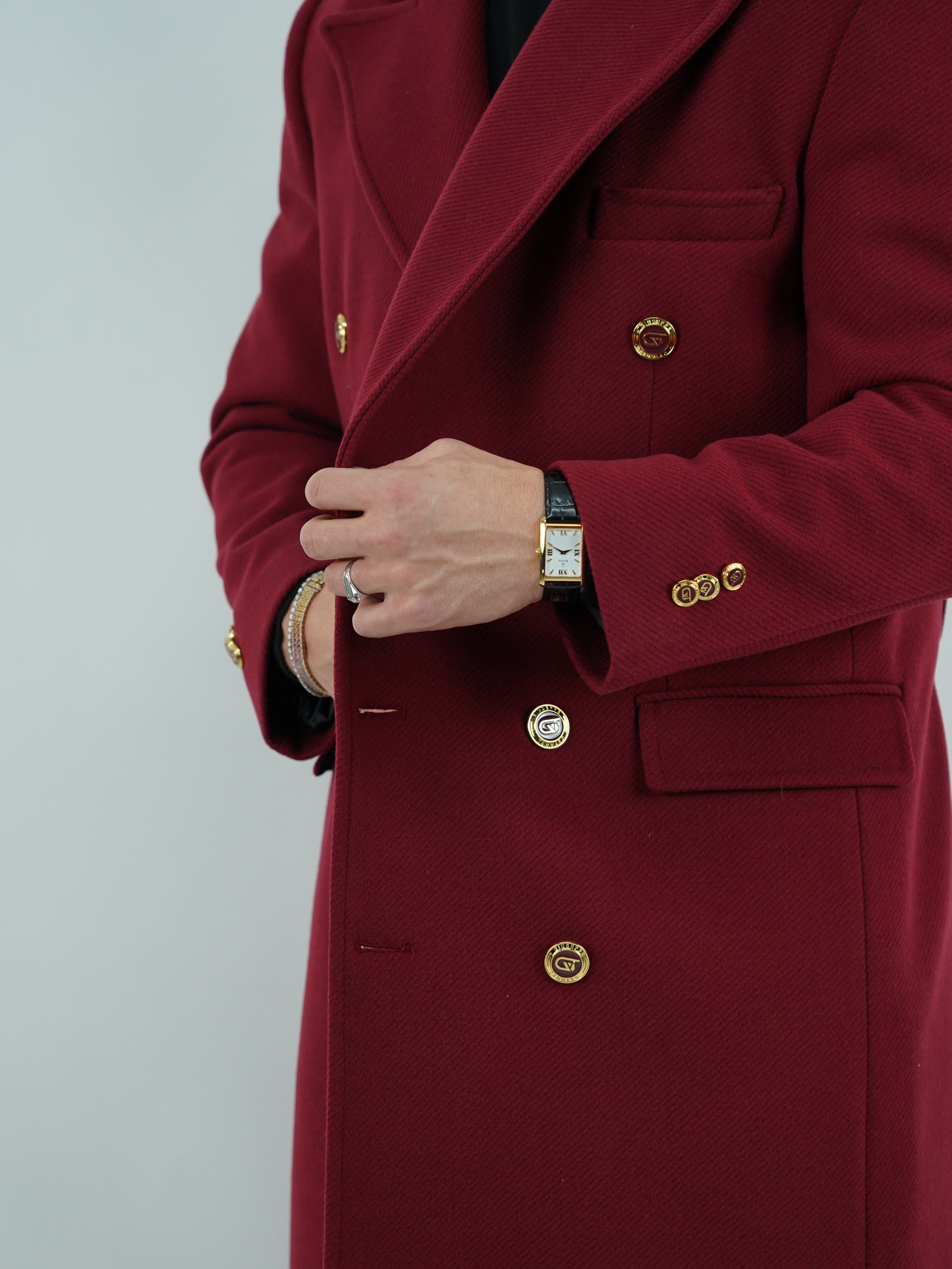 Cappotto Raglan Diagonale Rubino con bottoni oro