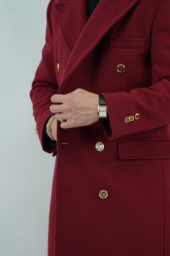 Cappotto Raglan Diagonale Rubino con bottoni oro