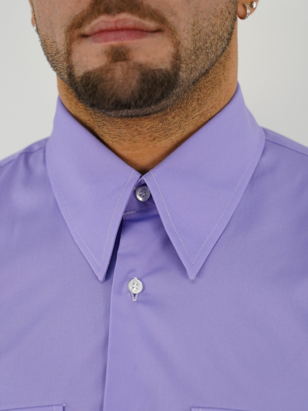 Camicia collo a vela lilla con tasche