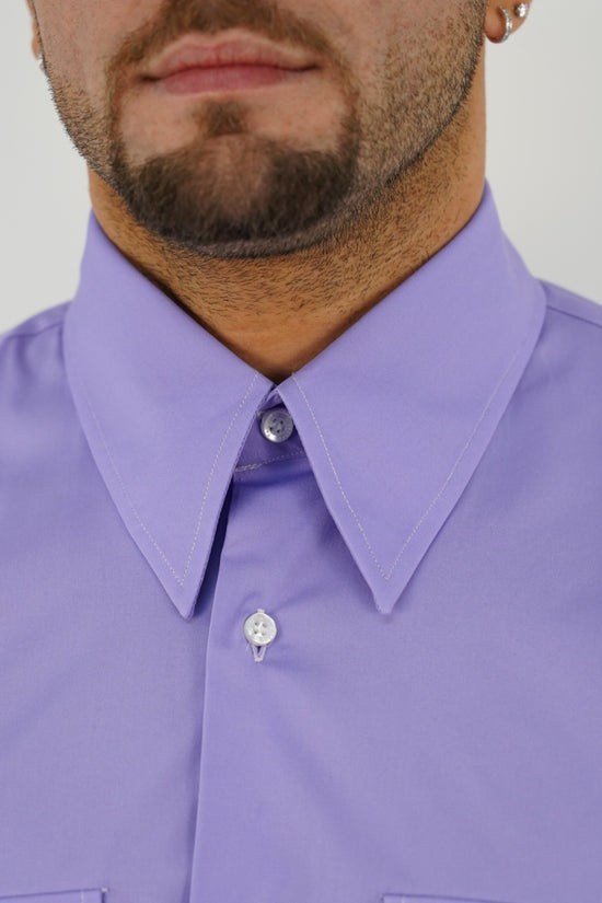 Camicia collo a vela lilla con tasche