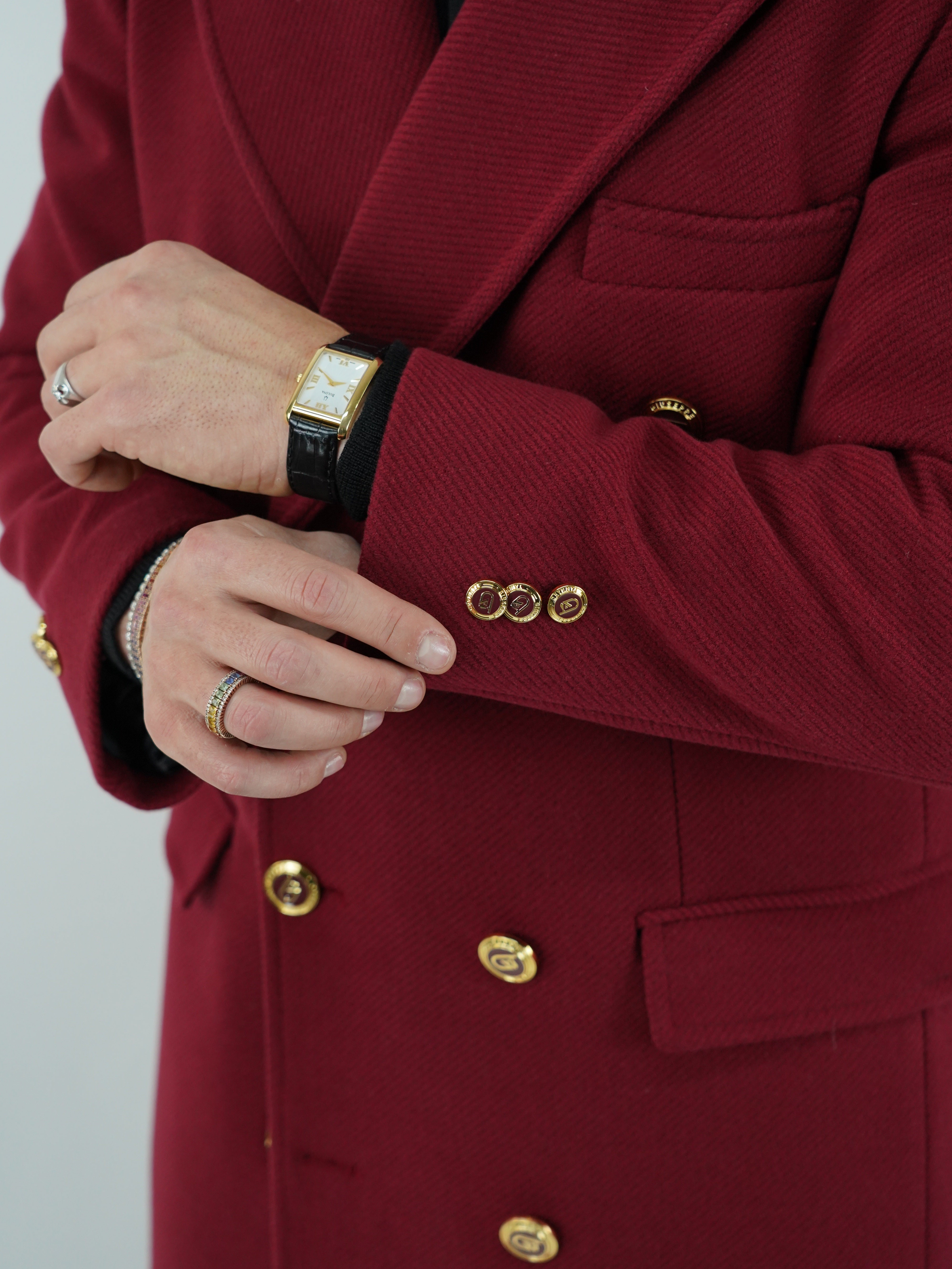 Cappotto Raglan Diagonale Rubino con bottoni oro