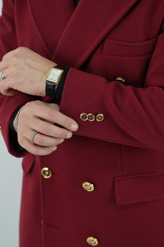 Cappotto Raglan Diagonale Rubino con bottoni oro