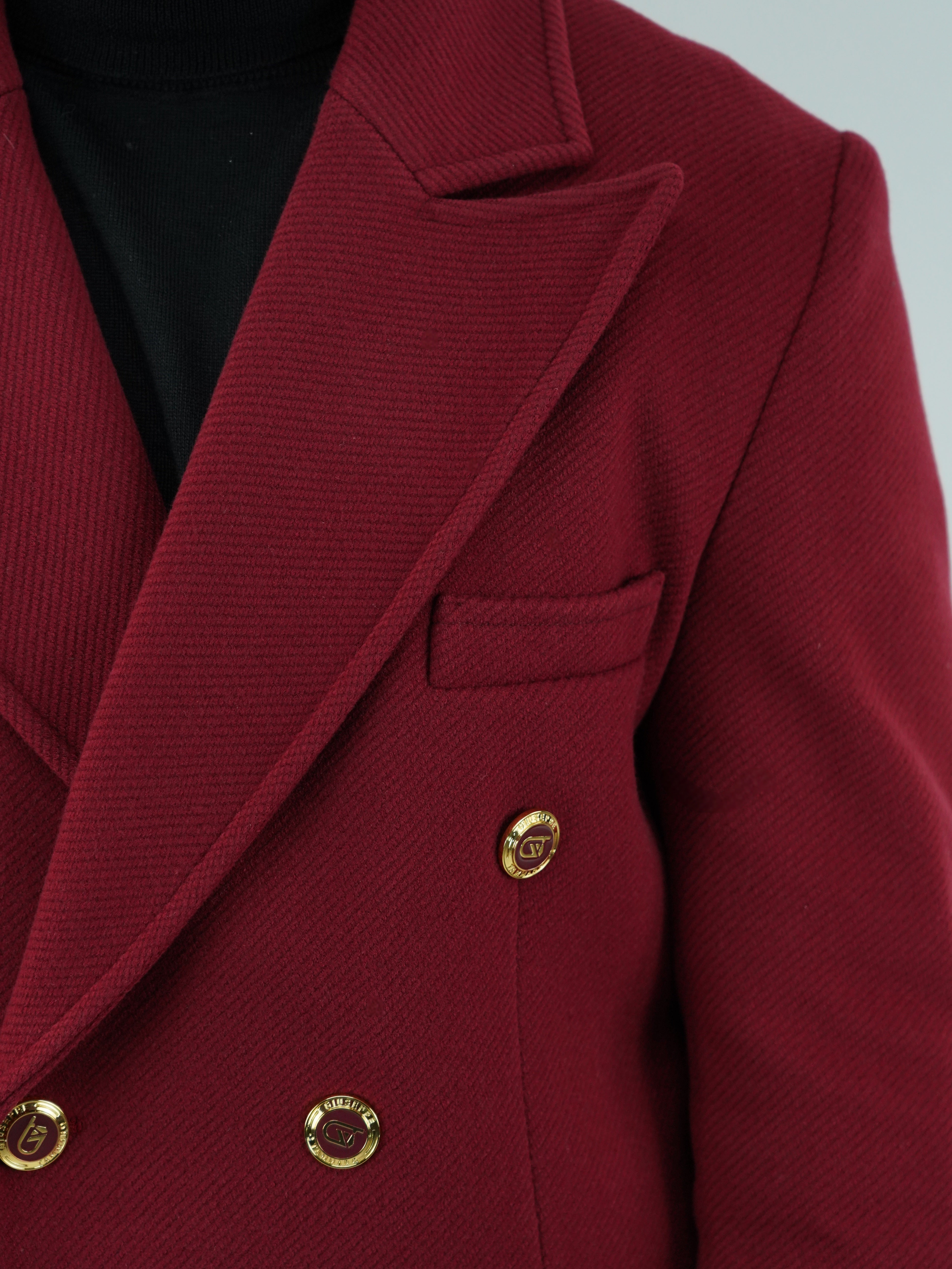 Cappotto Raglan Diagonale Rubino con bottoni oro