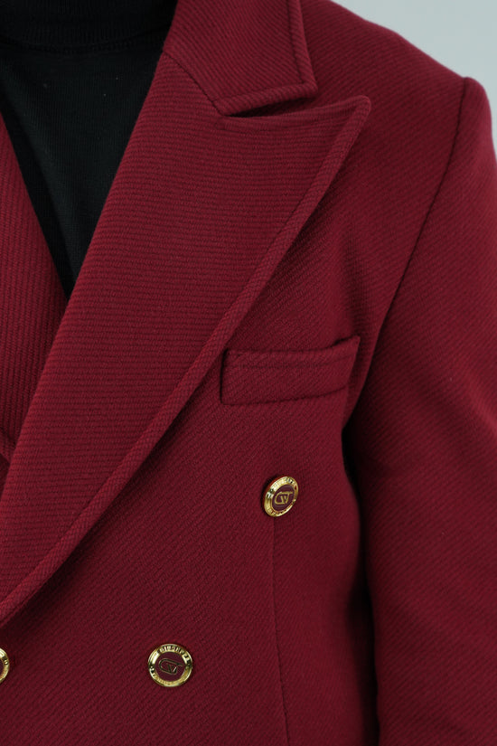 Cappotto Raglan Diagonale Rubino con bottoni oro