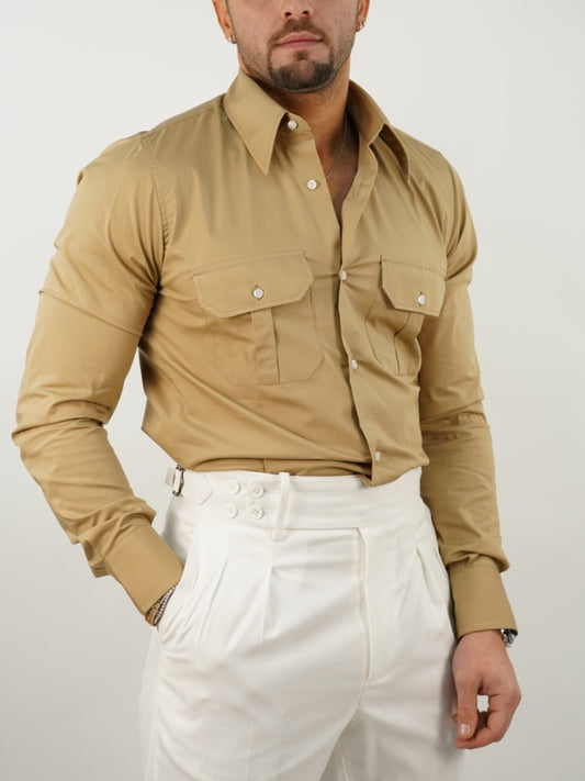 Camicia collo a vela biscotto con tasche