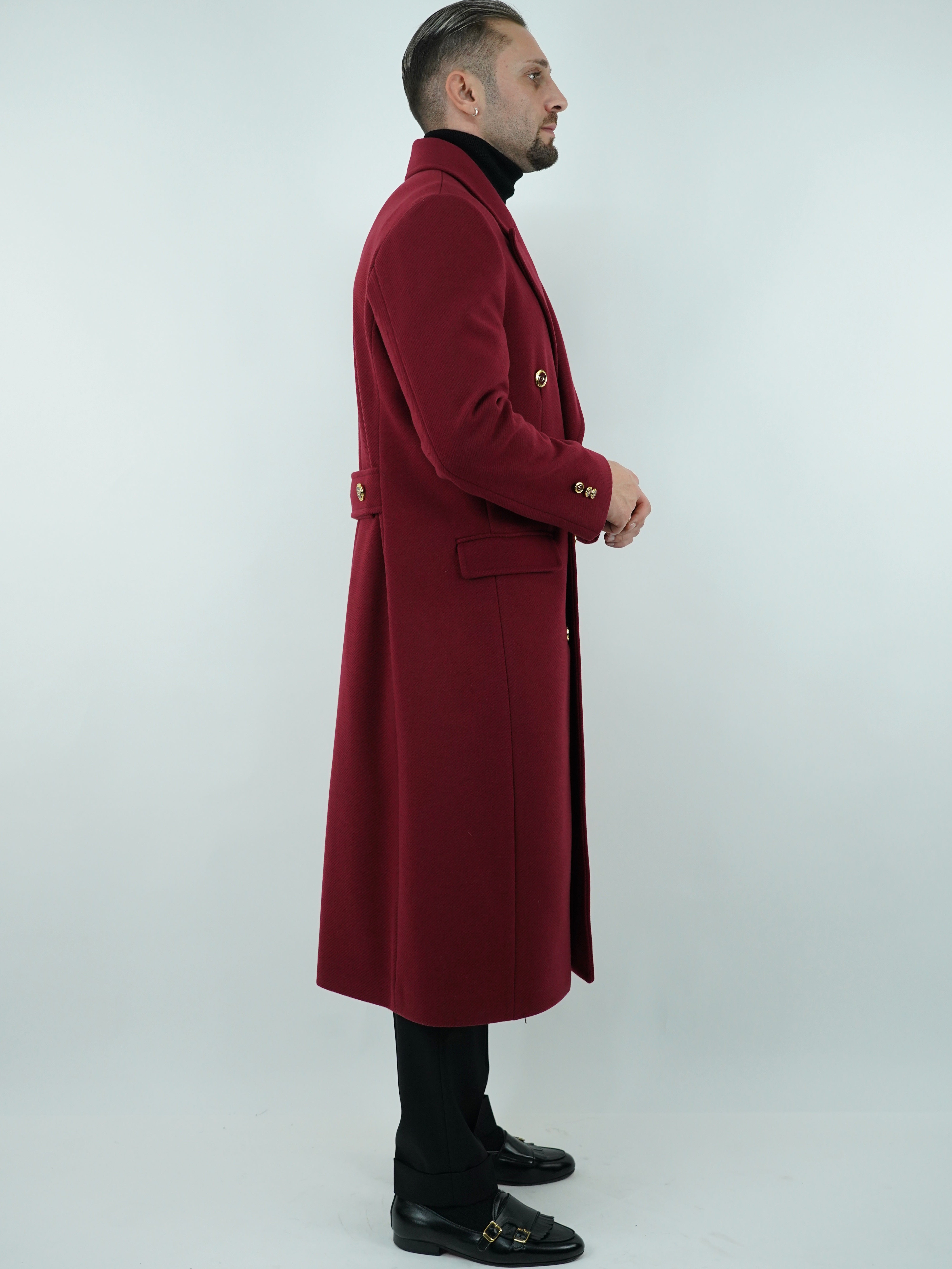 Cappotto Raglan Diagonale Rubino con bottoni oro