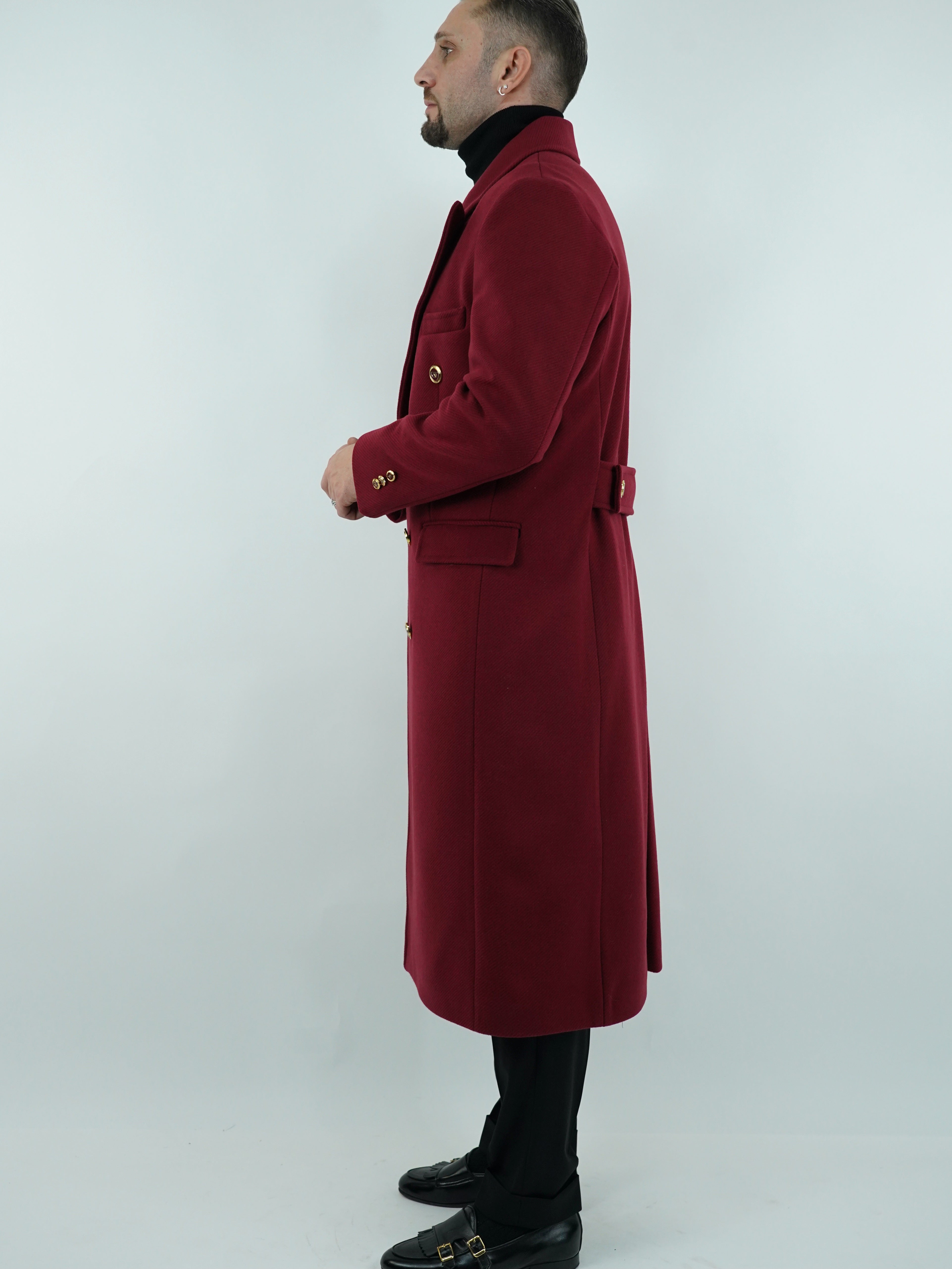 Cappotto Raglan Diagonale Rubino con bottoni oro