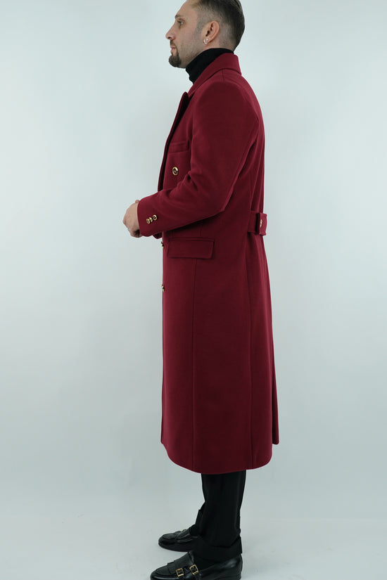 Cappotto Raglan Diagonale Rubino con bottoni oro