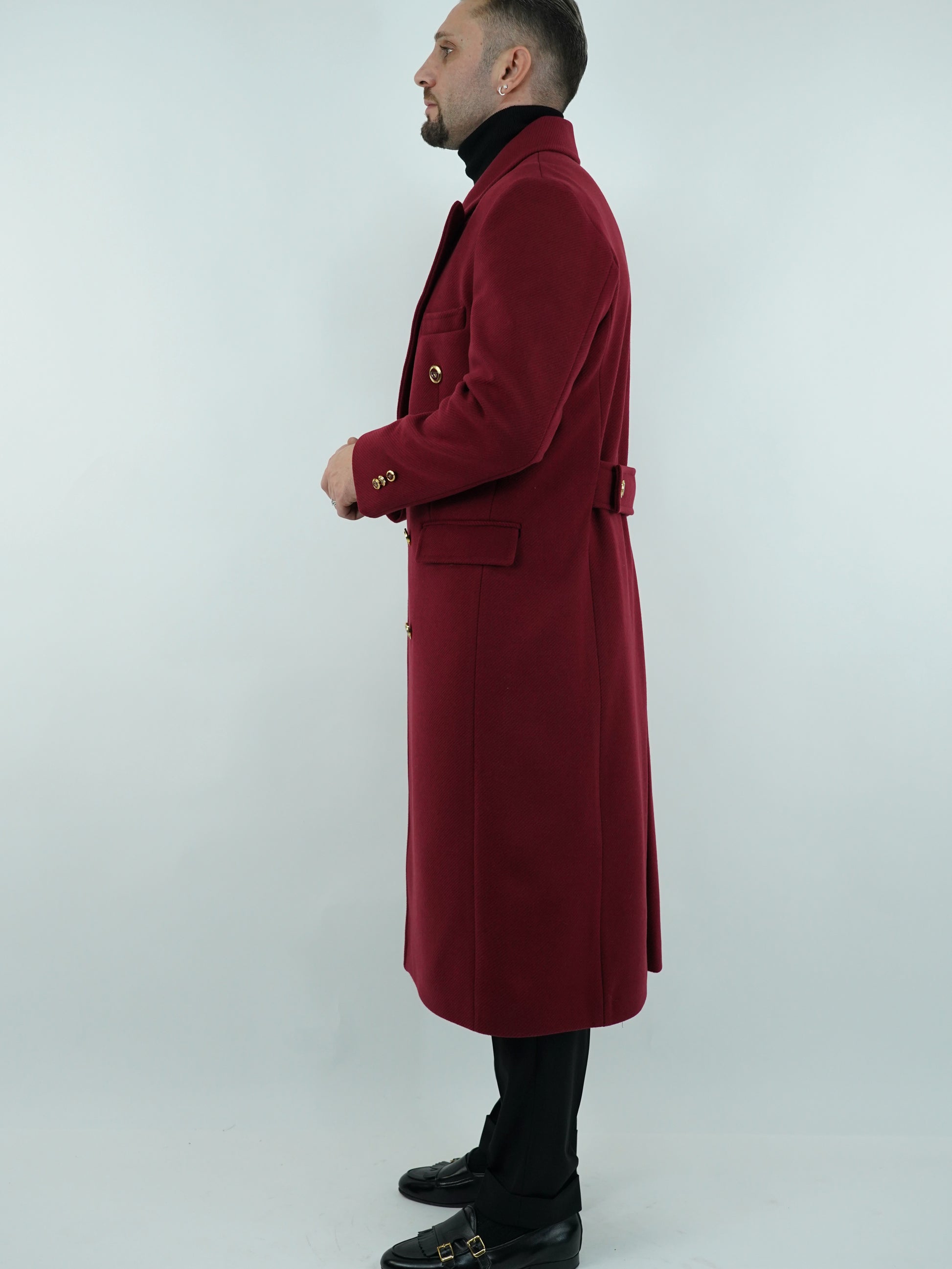 Cappotto Raglan Diagonale Rubino con bottoni oro