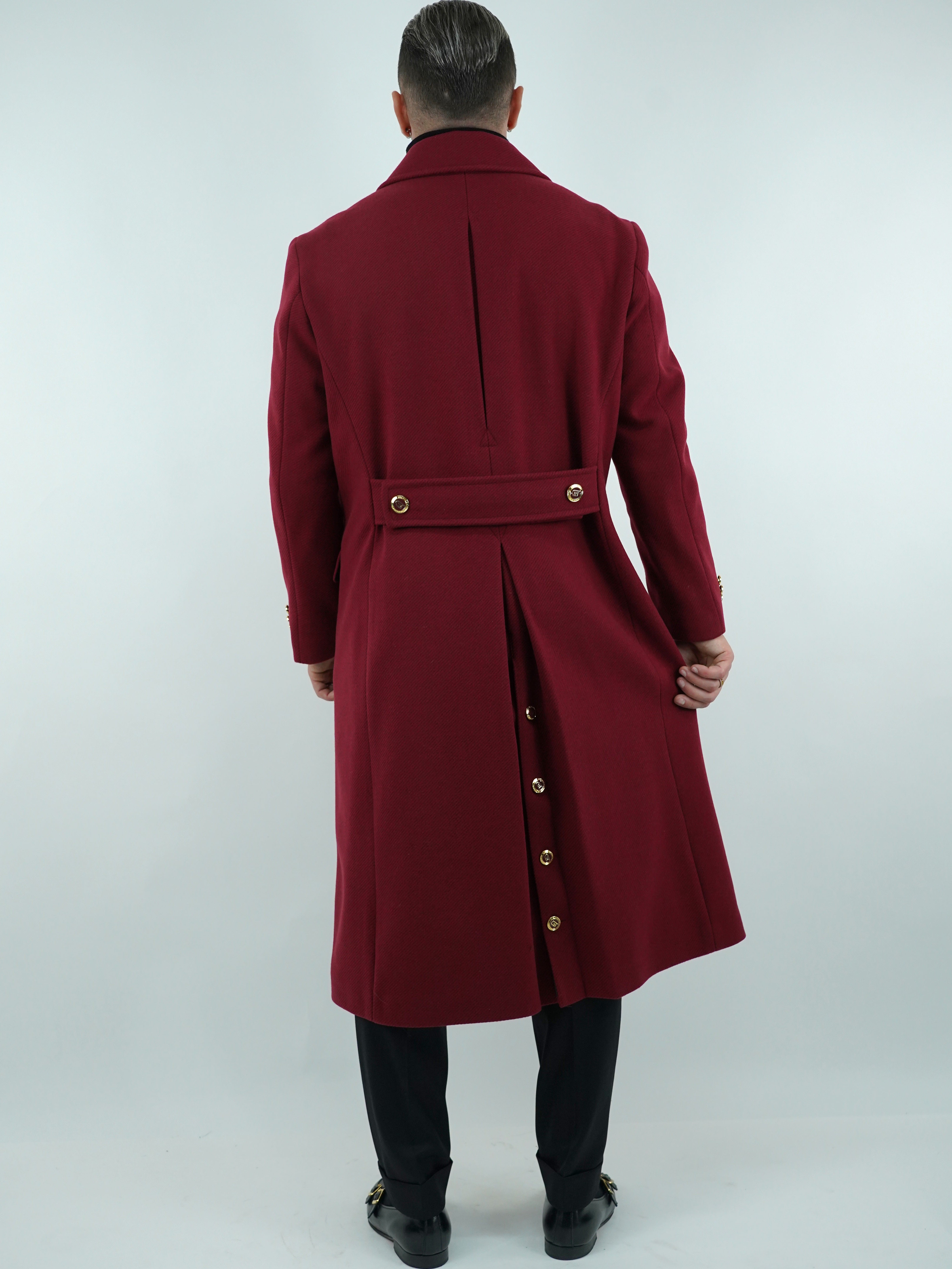 Cappotto Raglan Diagonale Rubino con bottoni oro