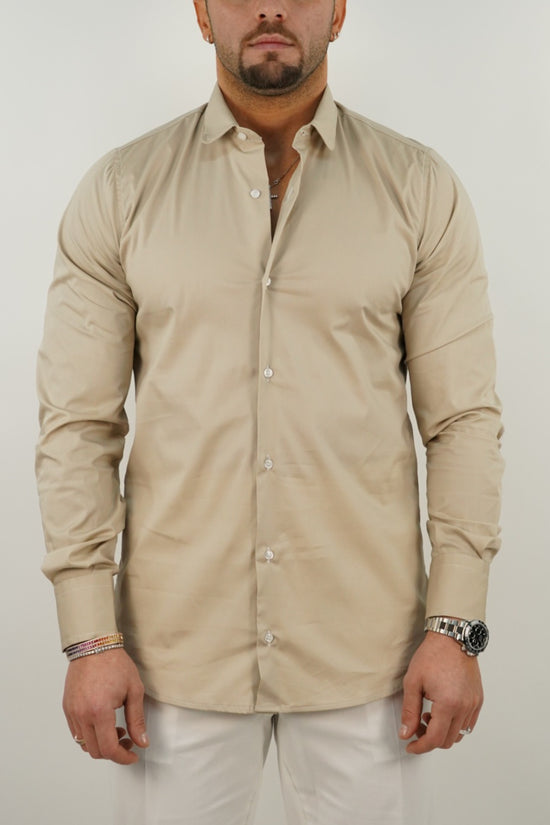 Camicia collo club beige