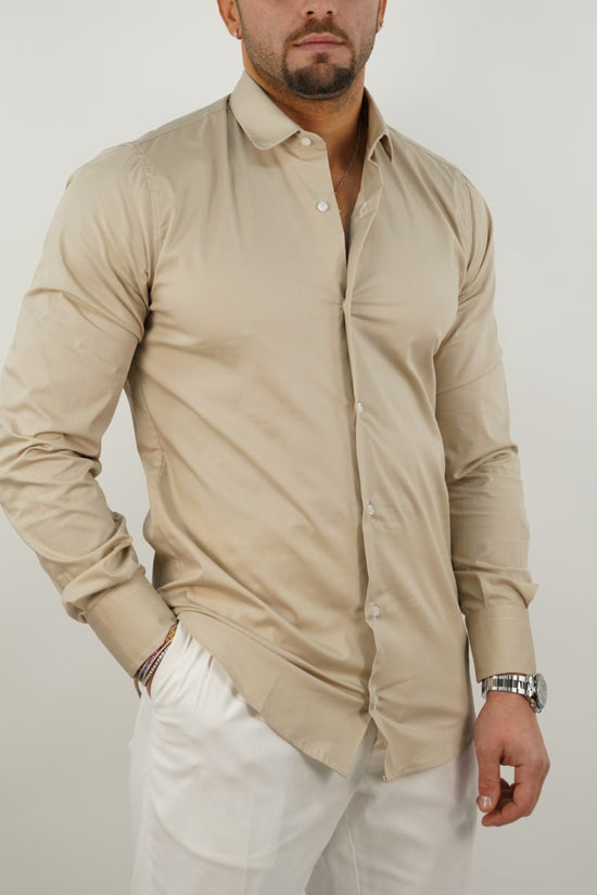 Camicia collo club beige