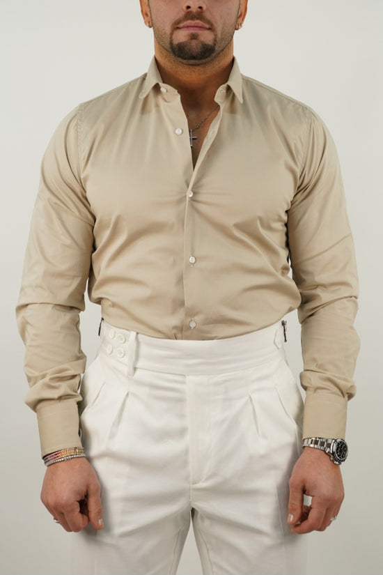 Camicia collo club beige