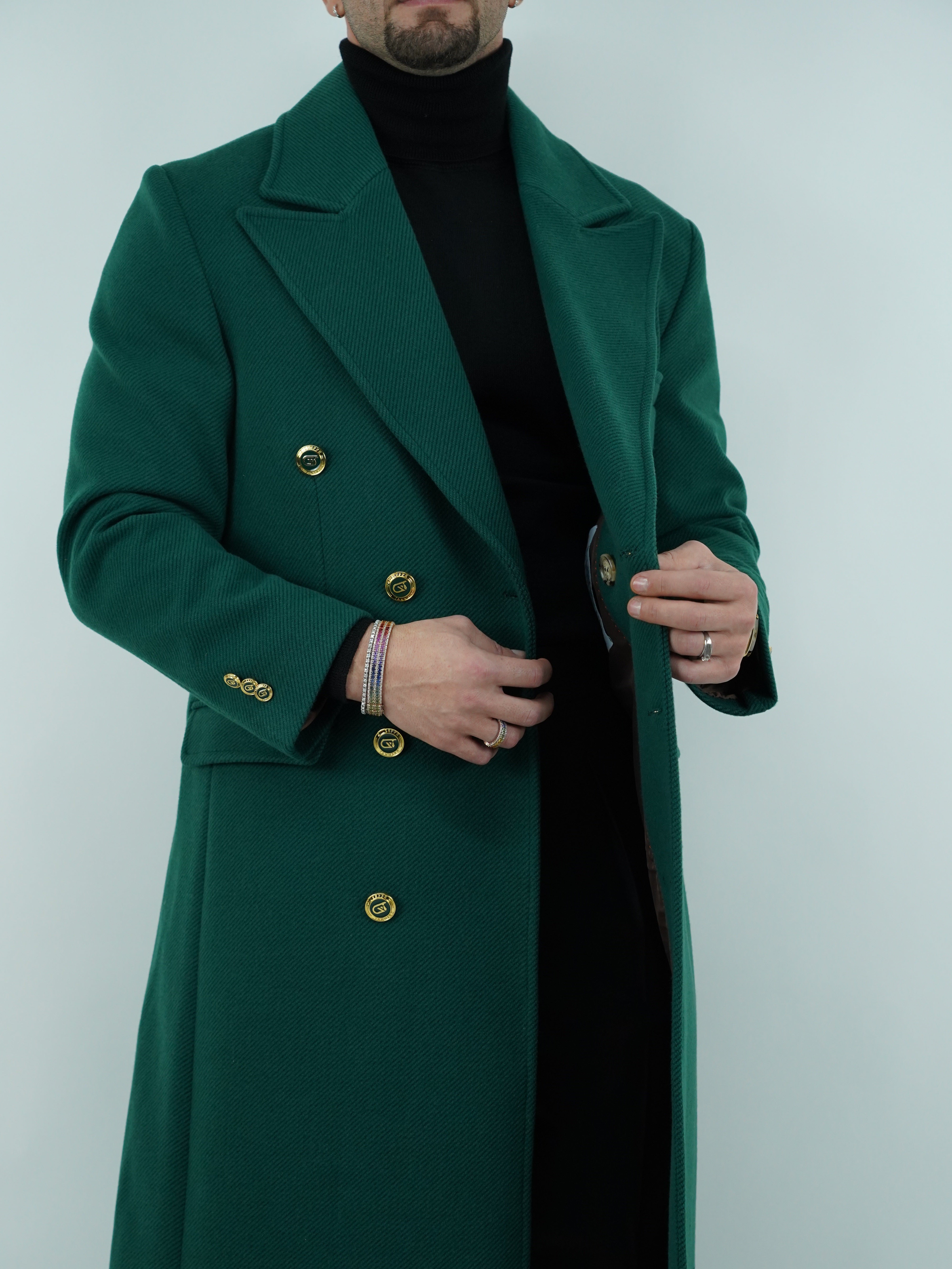 Cappotto Raglan Diagonale Smeraldo con bottoni oro