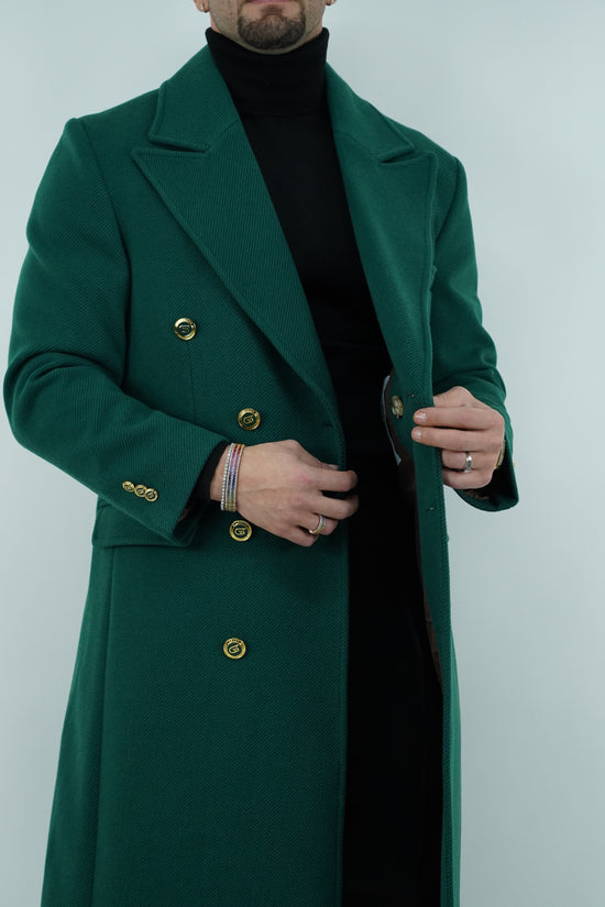 Cappotto Raglan Diagonale Smeraldo con bottoni oro