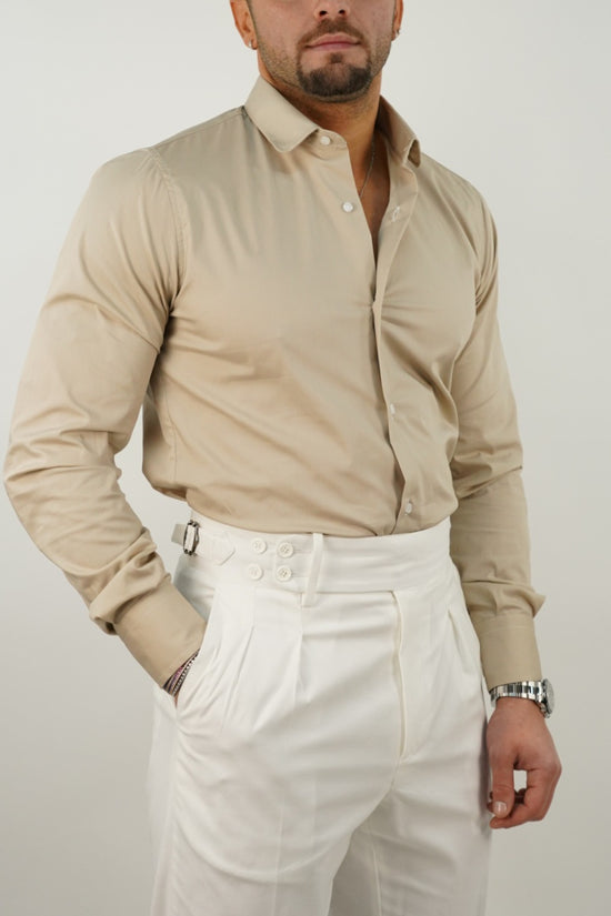 Camicia collo club beige