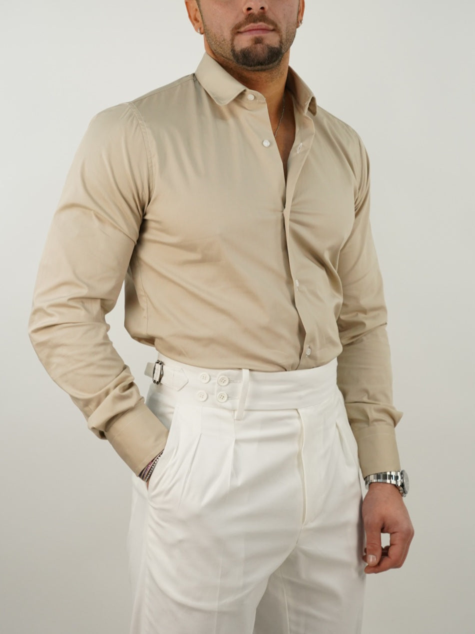 Camicia collo club beige