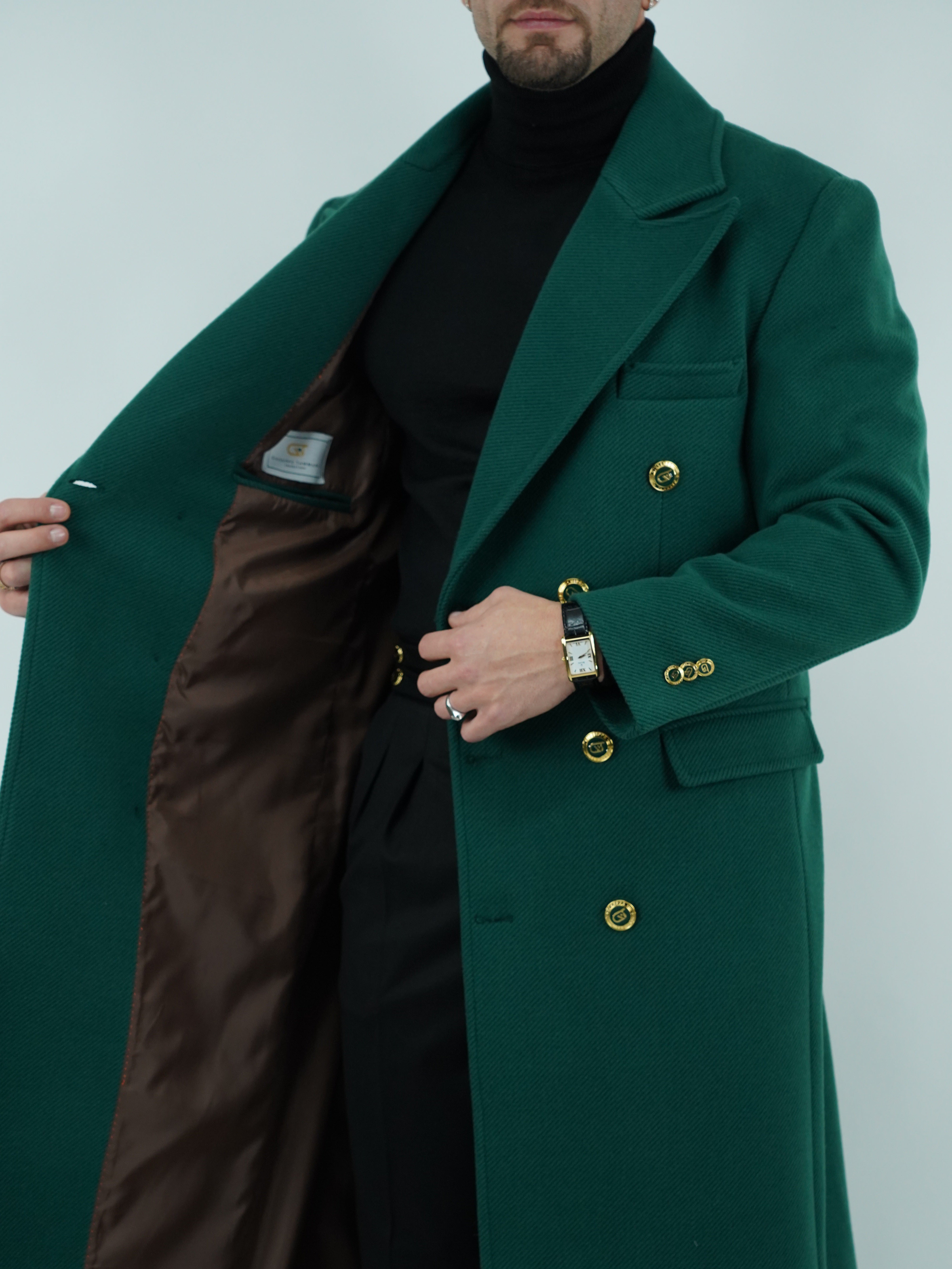 Cappotto Raglan Diagonale Smeraldo con bottoni oro