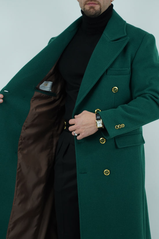 Cappotto Raglan Diagonale Smeraldo con bottoni oro
