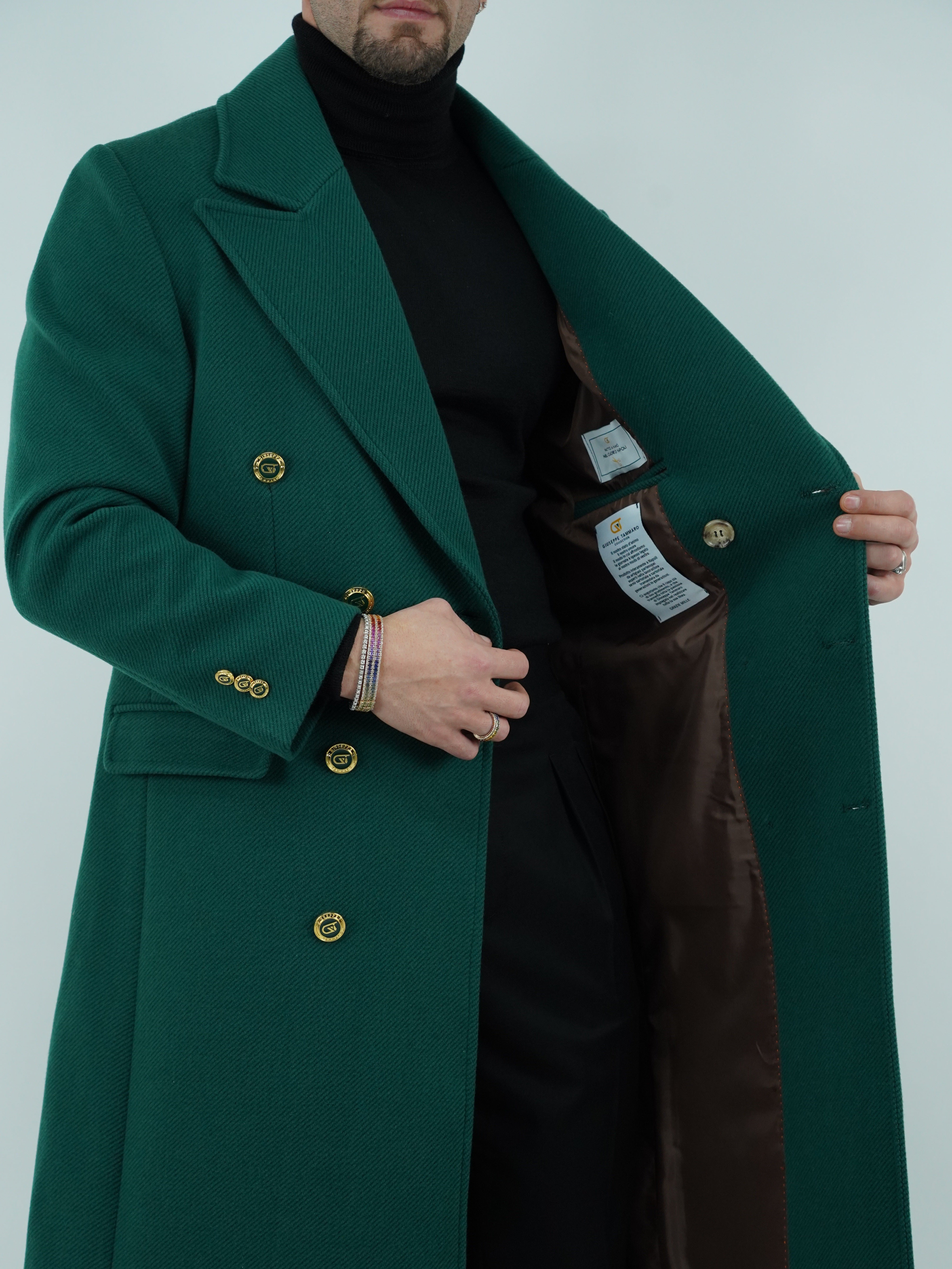 Cappotto Raglan Diagonale Smeraldo con bottoni oro