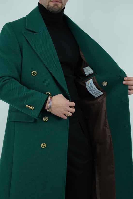 Cappotto Raglan Diagonale Smeraldo con bottoni oro