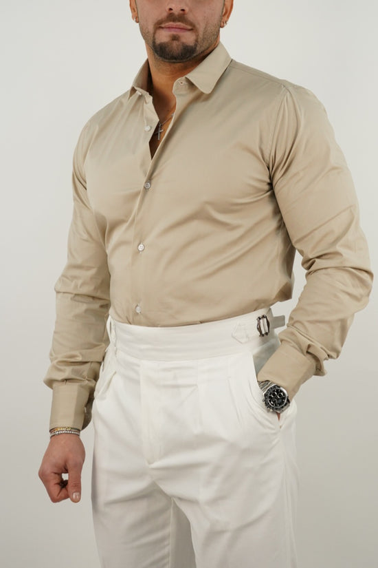 Camicia collo club beige