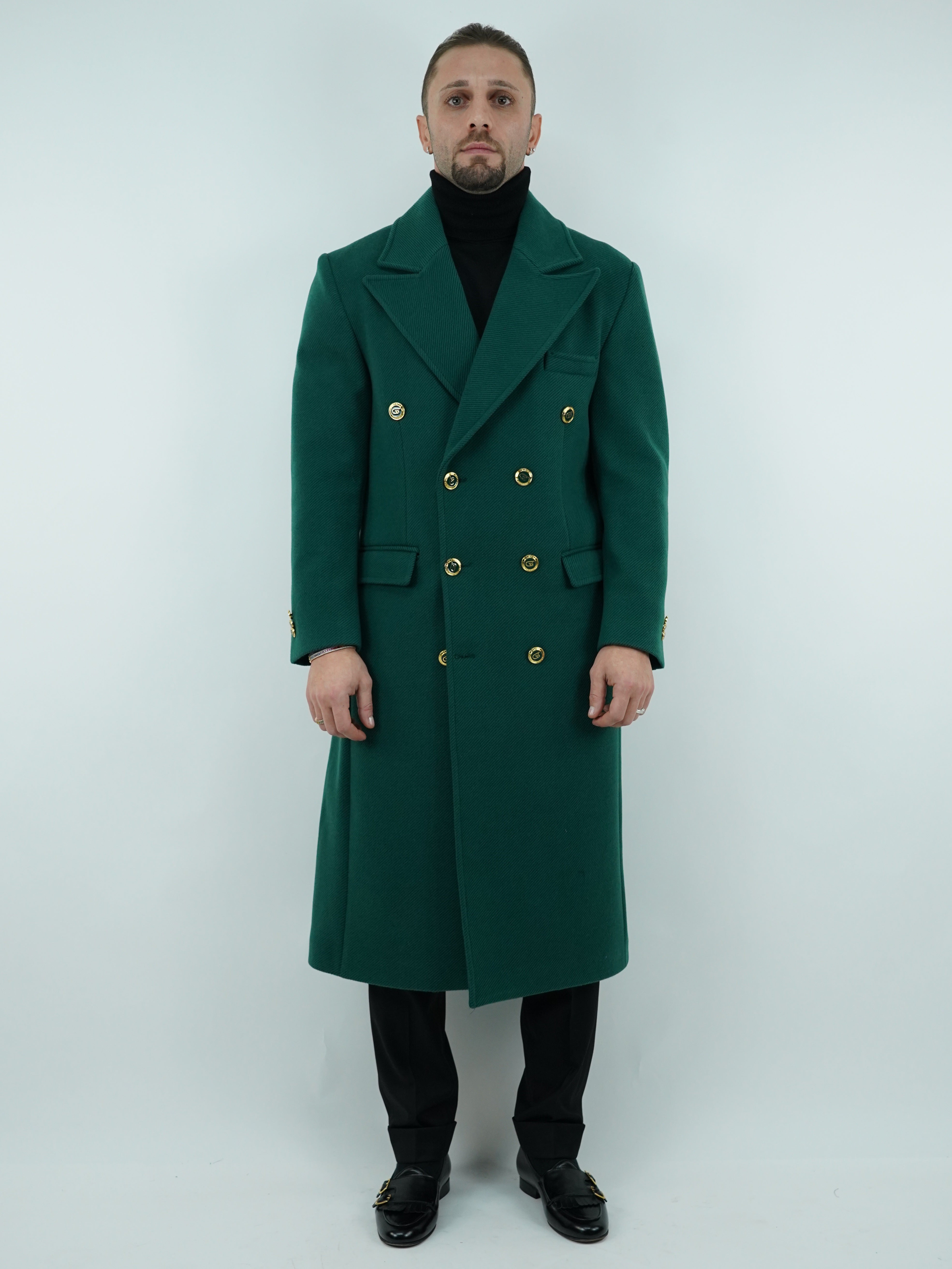 Cappotto Raglan Diagonale Smeraldo con bottoni oro