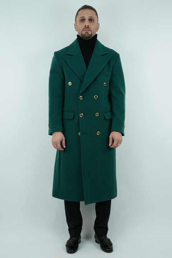 Cappotto Raglan Diagonale Smeraldo con bottoni oro
