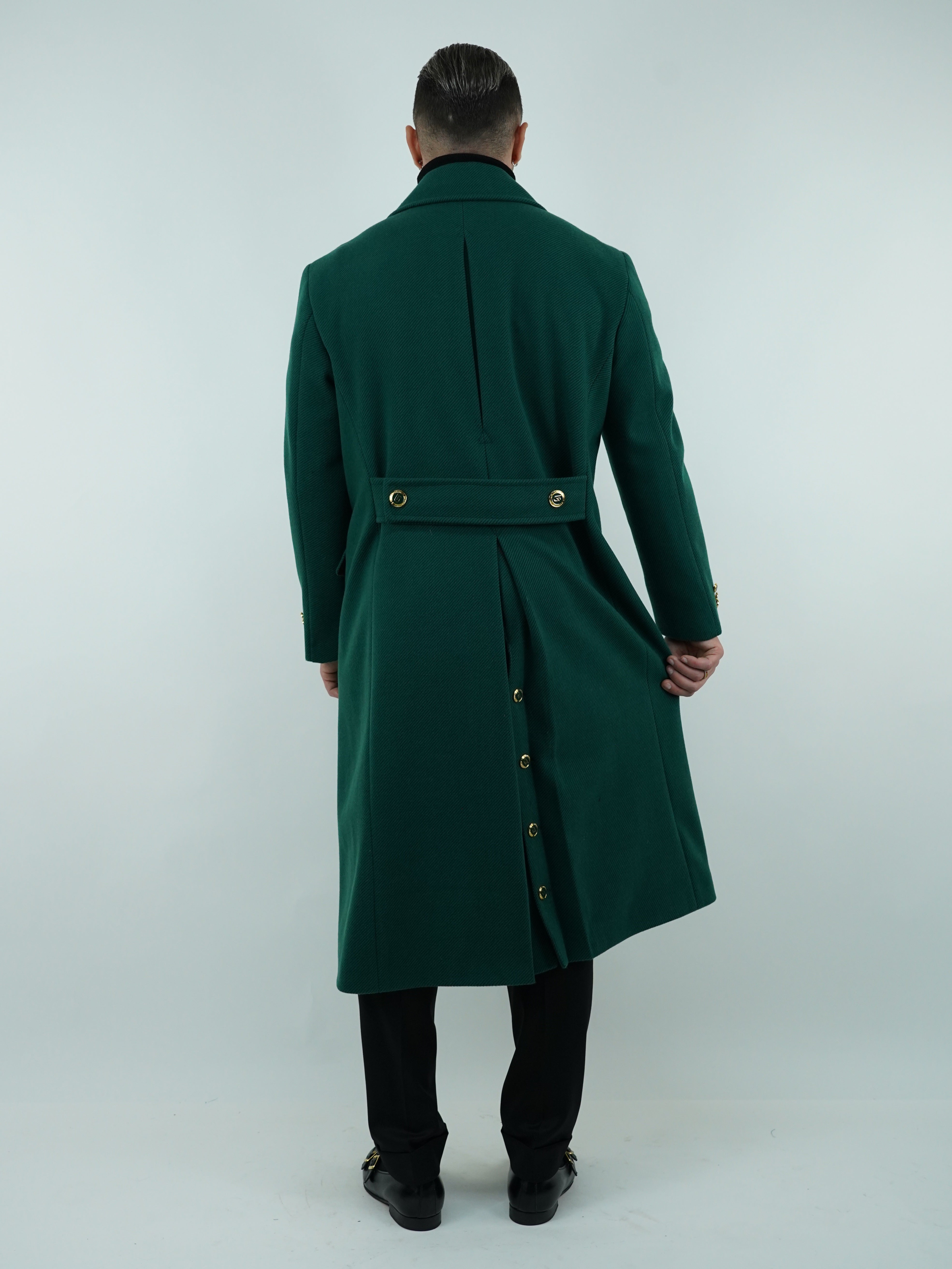 Cappotto Raglan Diagonale Smeraldo con bottoni oro