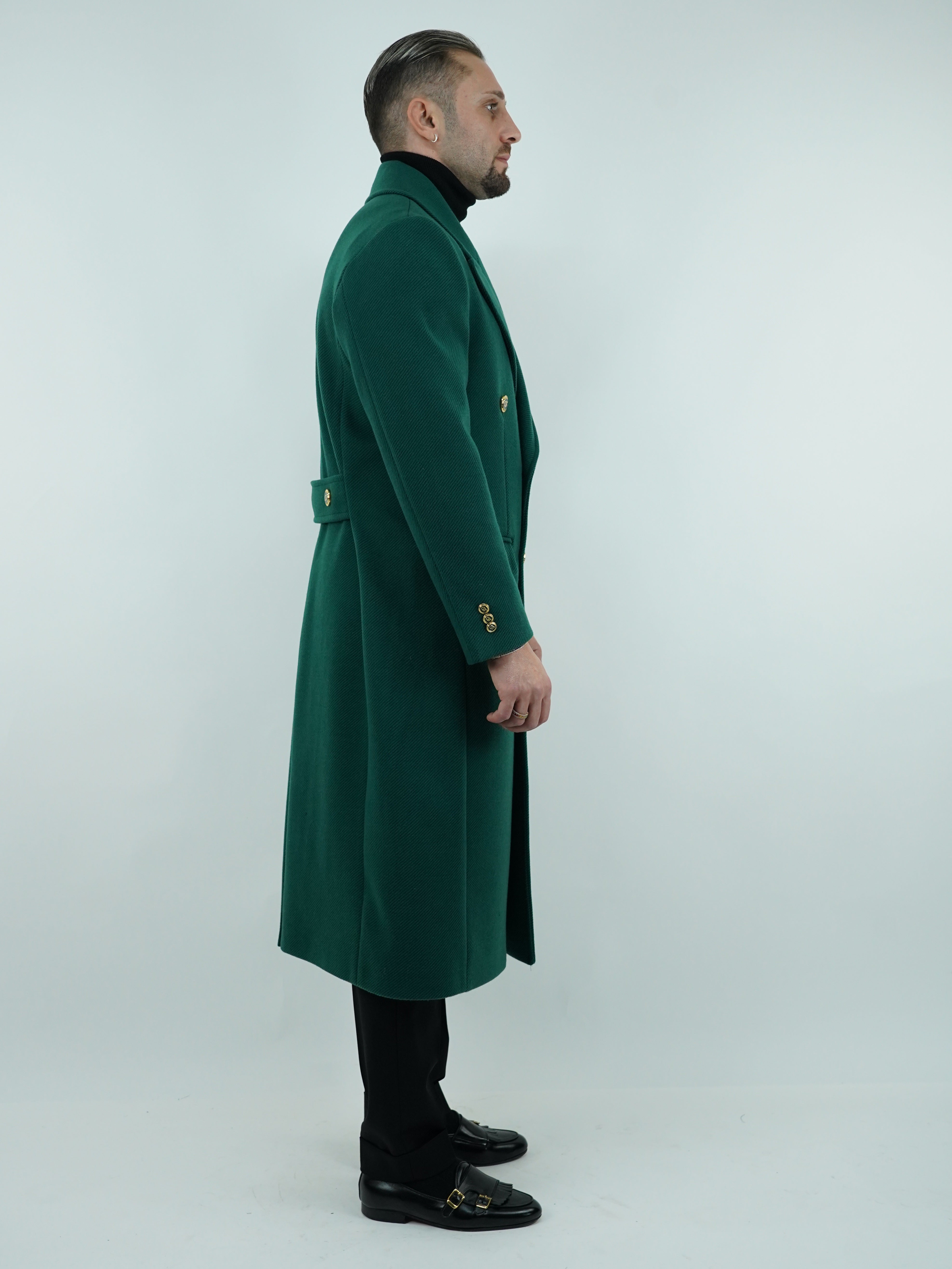 Cappotto Raglan Diagonale Smeraldo con bottoni oro